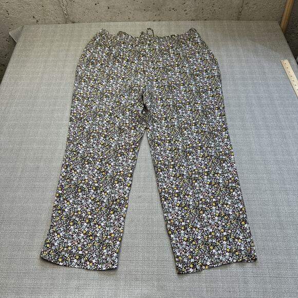 LOFT Pants Womens XL Black Floral Cropped Pull On Wide‎ Leg Boho Cottagecore New - Picture 3 of 7